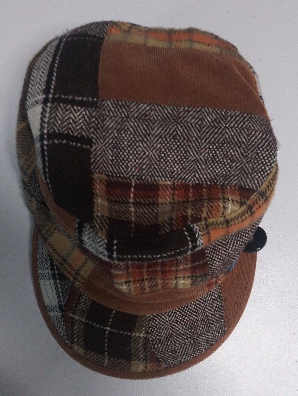 MUDD Vintage Y2K Brown Plaid Patchwork Cap with Blue Button Paperboy Hat - Picture 3 of 12